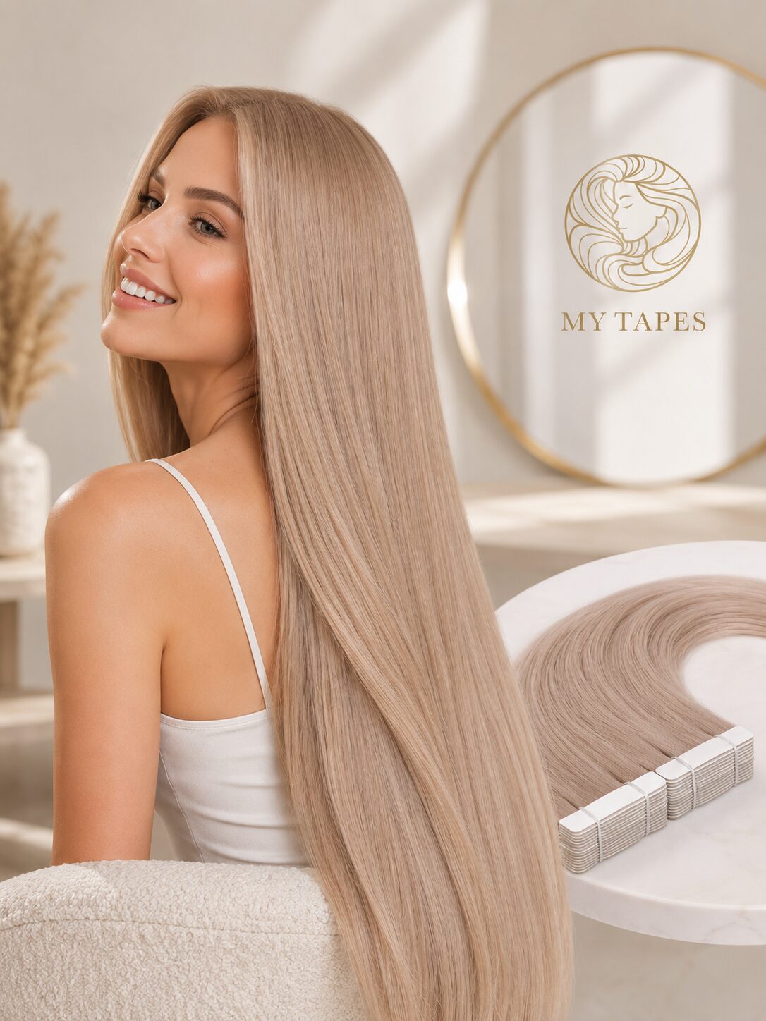 Vlasove pasky silver blond tape in studena blond vlasy